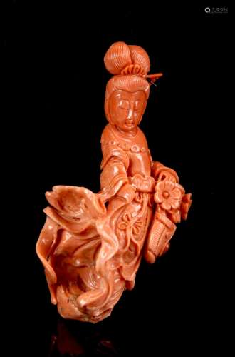 Chinese Coral Lady Figure