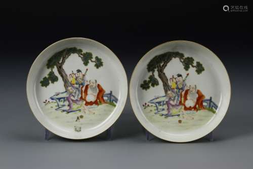 Pair of Chinese Famille Rose Plates