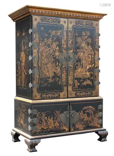 Large Chinese Lacquer Hardwood Cabinet