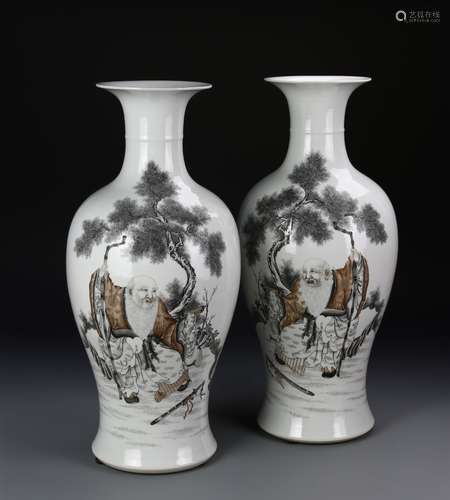 Pair of Chinese Famille Rose Vases