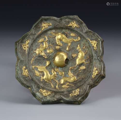 Chinese Gilt Bronze Mirror
