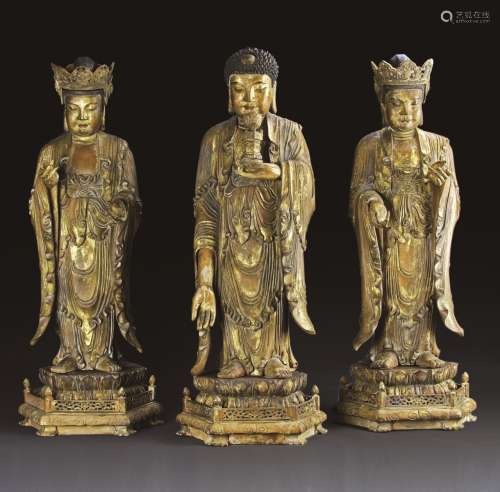 Three Chinese Gilt Buddha Figures