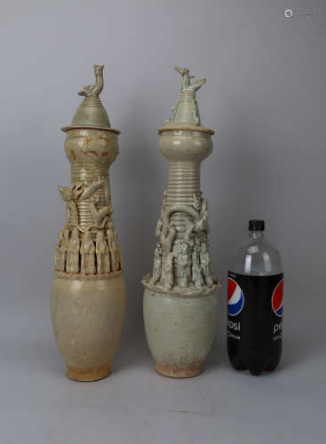 2 Yuan style pottery temple vase