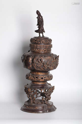 A chinese bronze carved incense