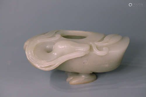 A chinese jade duck shape wash pot