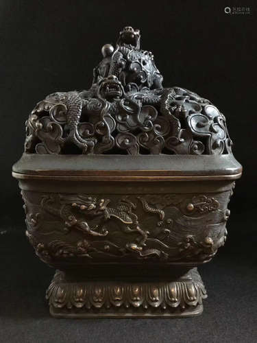 A BRONZE CARVED CENSER WITH XUANDE MARK