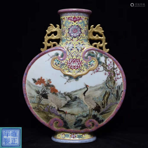 A ENAMELED FLAT VASE WITH YONGZHENGNIANZHI MARK