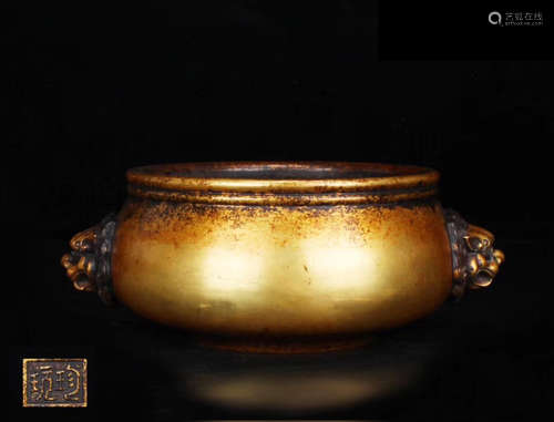 A GILT BRONZE CENSER WITH ZHENWAN MARK