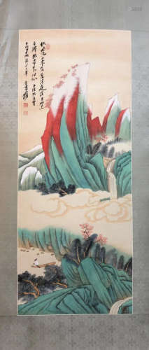 HAND SCROLL WATERCOLOR PAINTING OF ZHANGDAQIAN SIGN