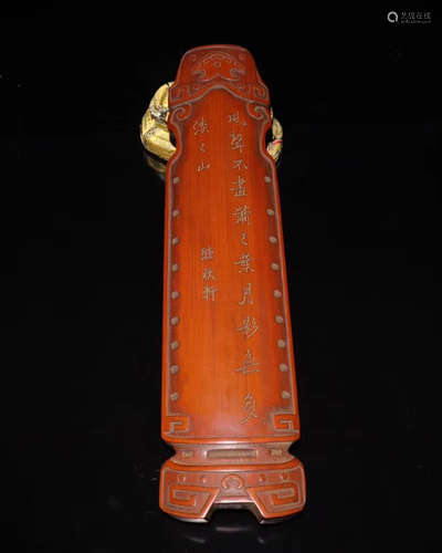 A QING BAMBOO CARVED ZITHER SHAPED PENDANT