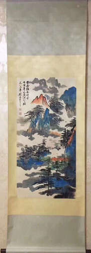 WATERCOLOR PAINTING SCROLL OF LIUHAISU SIGN