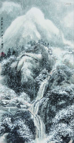 冯骥才 雪景山水 设色纸本 镜心