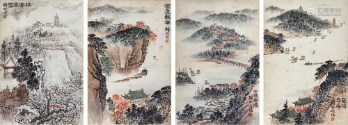 钱松喦 无锡风光四景 设色纸本 镜心