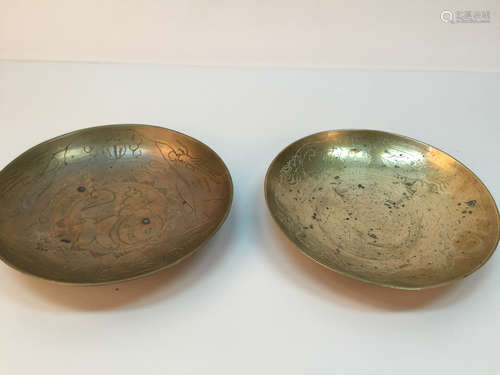 A pair of 20 century chinese bronze plate