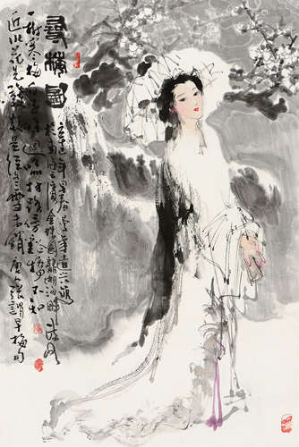 陈政明（b.1941） 辛巳（2001年）作 寻梅图 镜心 设色纸本