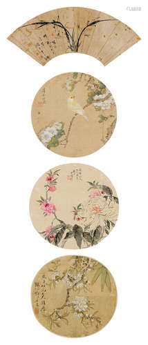 李廷钰 恽冰 过铸 邓启昌（1792～1861） 兰花 花鸟 花卉 （四幅） 扇页 水墨纸本/设色绢本