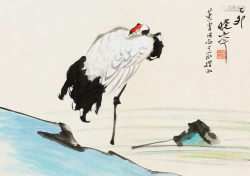 袁晓岑（1915～2008） 乙卯（1975年）作 鹤 镜心 水墨纸本