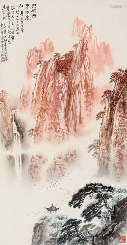 高顺康（b.1945） 辛酉（1981年）作 朱墨春山图 立轴 设色纸本