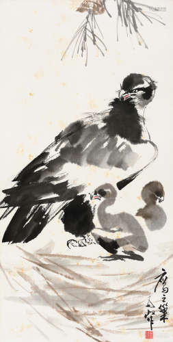 王为政（b.1944） 鹰之巢 立轴 设色纸本