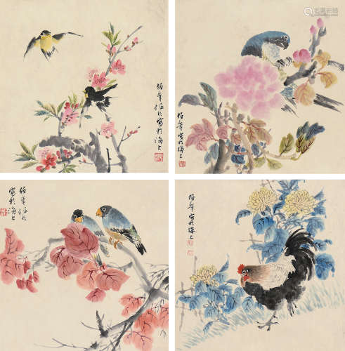 任颐（1840～1896） 花鸟 （一组四帧） 镜心 设色纸本