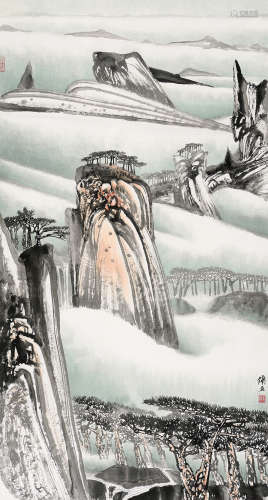 朱修立（b.1938） 黄山行云图 立轴 设色纸本