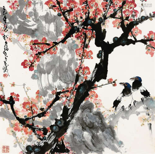 陈子毅（b.1919） 己巳（1989年）作 花鸟 镜心 设色纸本