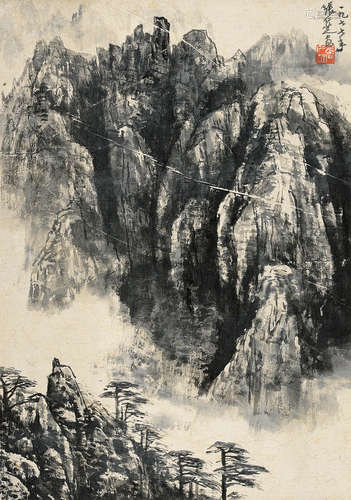 张仁芝（b.1935） 丁巳（1977年）作 山水 立轴 水墨纸本