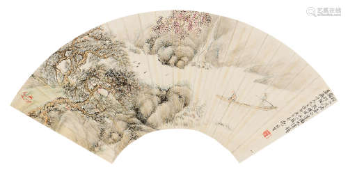 袁培基（1856～1943） 庚午（1930年）作 桃源泛舟 立轴 设色纸本