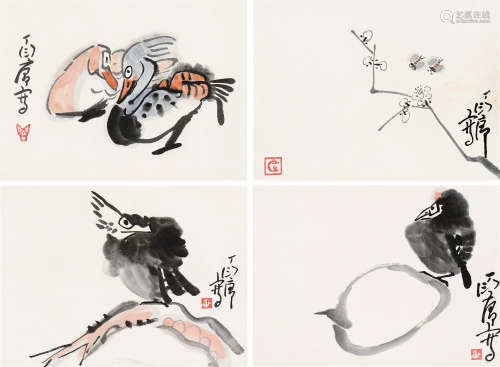 丁衍庸（1902～1978） 花鸟 （一组四帧） 镜心 设色纸本