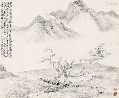 郑午昌（1894～1952） 丁卯（1927年）作 枯木远山 立轴 水墨纸本