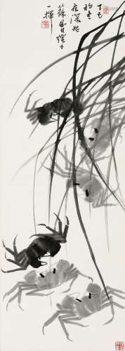 蒋风白（1915～2004） 丁巳（1977年）作 墨蟹 立轴 水墨纸本