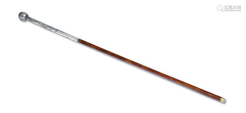 雕银棕竹手杖