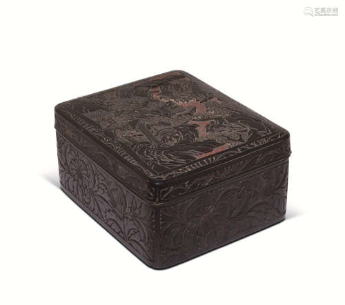 十八世纪 剔黑山水图文具盒