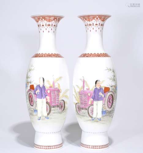 Cultural Revolution Period, A Pair of Famille Rose Vases