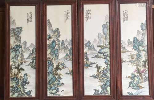 Wang Yeting, Four Famille Rose Porcelain Plaques