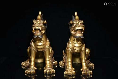 A Pair of Gilt Bronze Pixiu