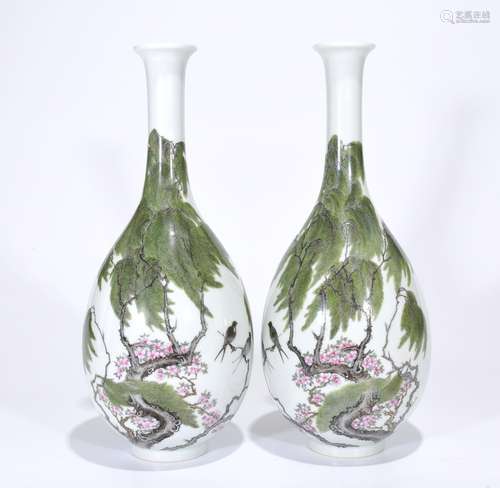 Qianlong Mark, A Pair of Famille Rose Vases