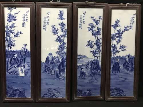 Four Blue Porcelain Plaque