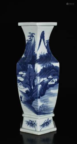 Kangxi Mark, A Blue and White Hexagonal Vase