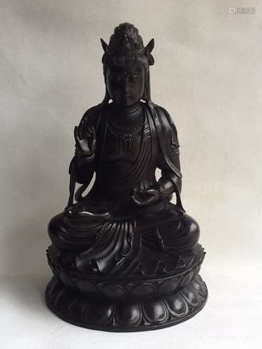 A Carved Zitan Wood Guanyin