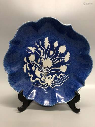 A Blue Glazed Lotus Plate