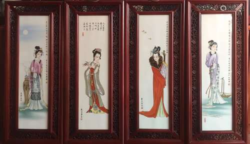 Dai Ronghua, Four Famille Rose Porcelain Plaque