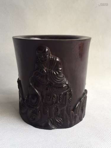 A Carved Zitan Wood Brushpot