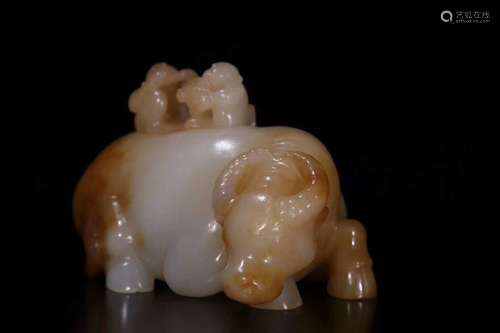 A Carved Hetian Jade Cattle