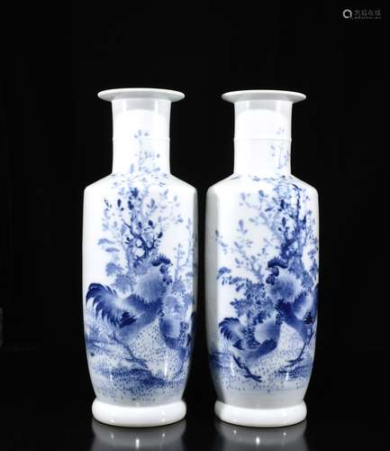 A Pair of Blue and White Vases