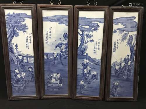 Four Blue and White Porcelain Plaque