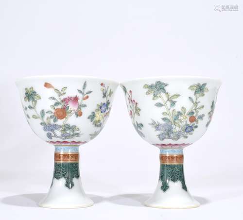 A Pair of Famille Rose Stem Cup