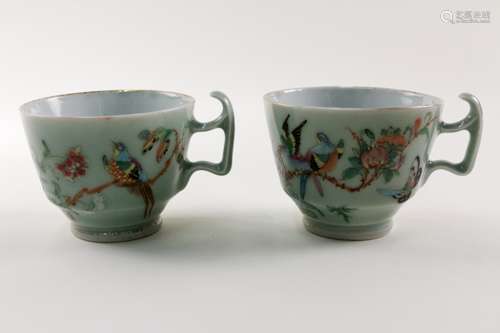 PAIR OF DOUQING CELADON GILT CUPS