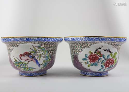 PAIR OF BRONZE CLOISONNE DISHES