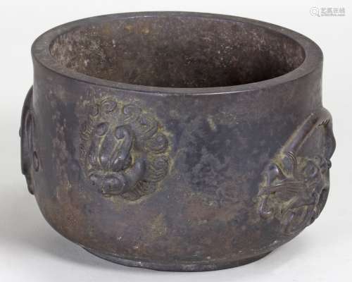 QING BRONZE CENSER CARVING WITH DRAGON AND SONGHU